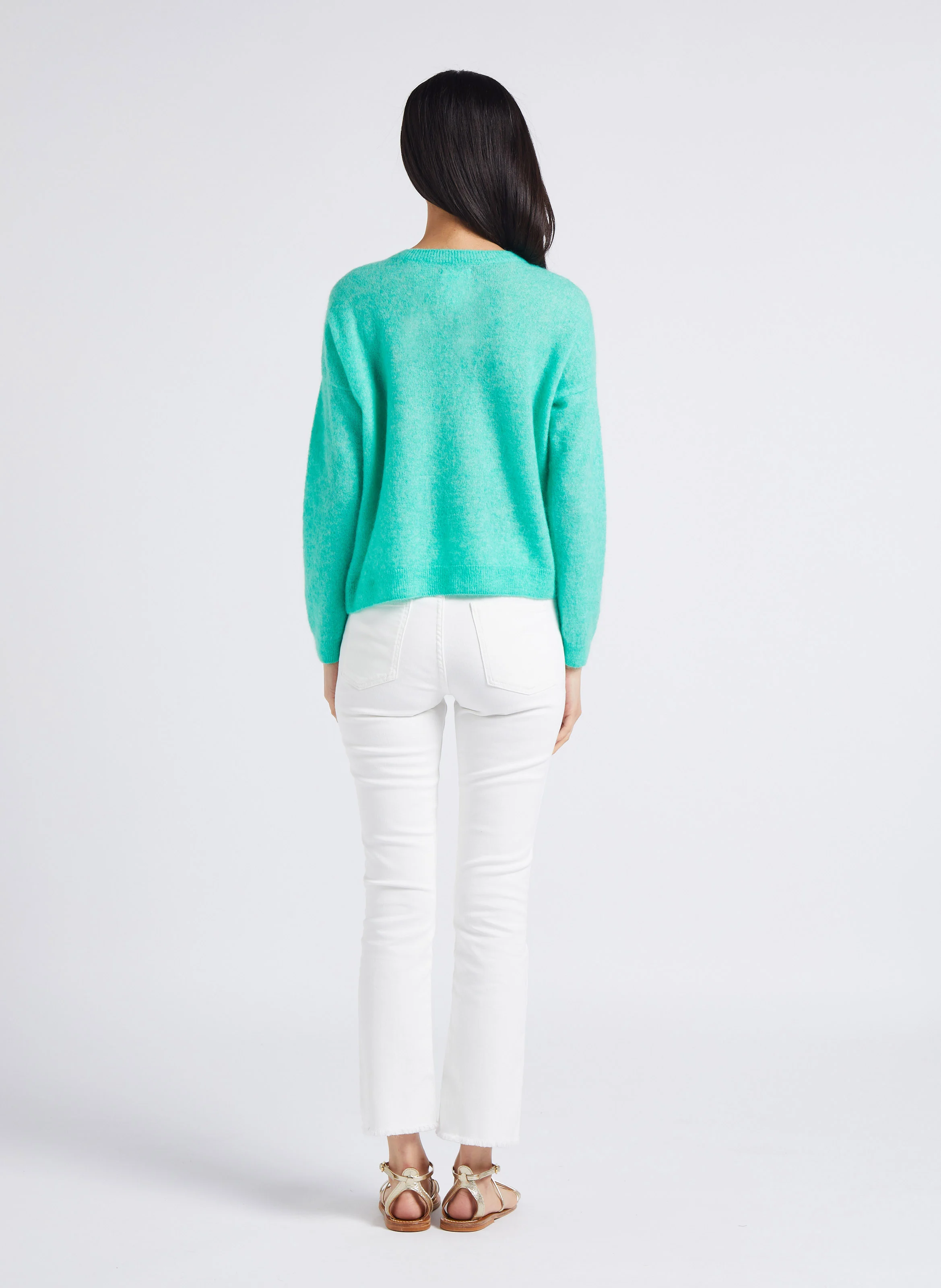Jean bootcut cropped en coton | Blanc