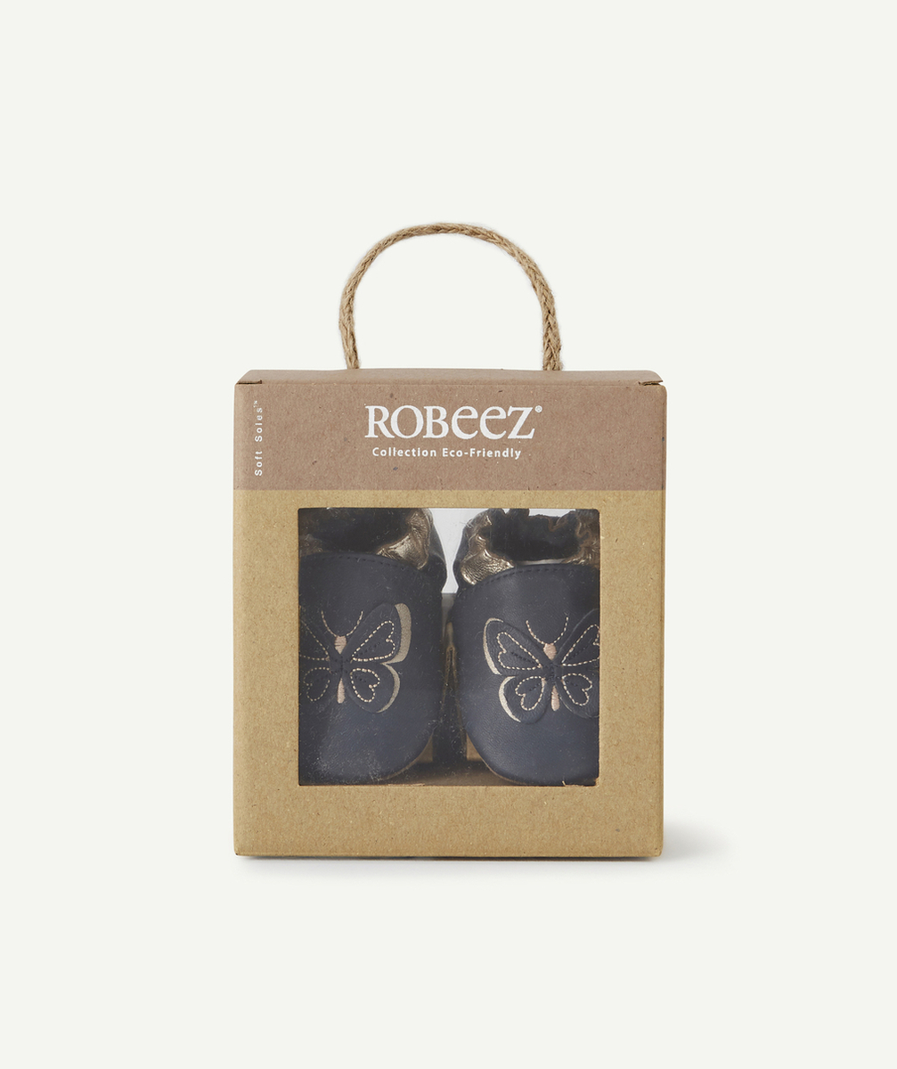 ROBEEZLES CHAUSSONS BLEU MARINE EN CUIR AVEC PAPILLONS