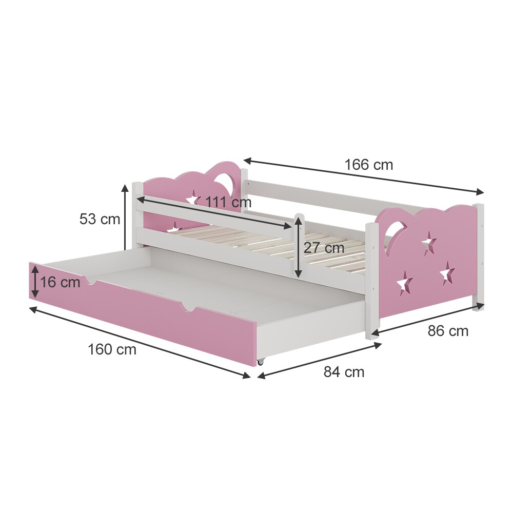 VitaliSpa Kinderbett Einzelbett Juniorbett Jessica Weiß Pink 160x80 cm modern Kinderzimmer Bett Bettschublade Rausfallschutz