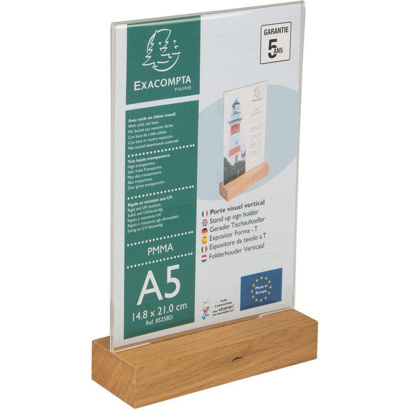 Présentoir de table double face socle en bois A5