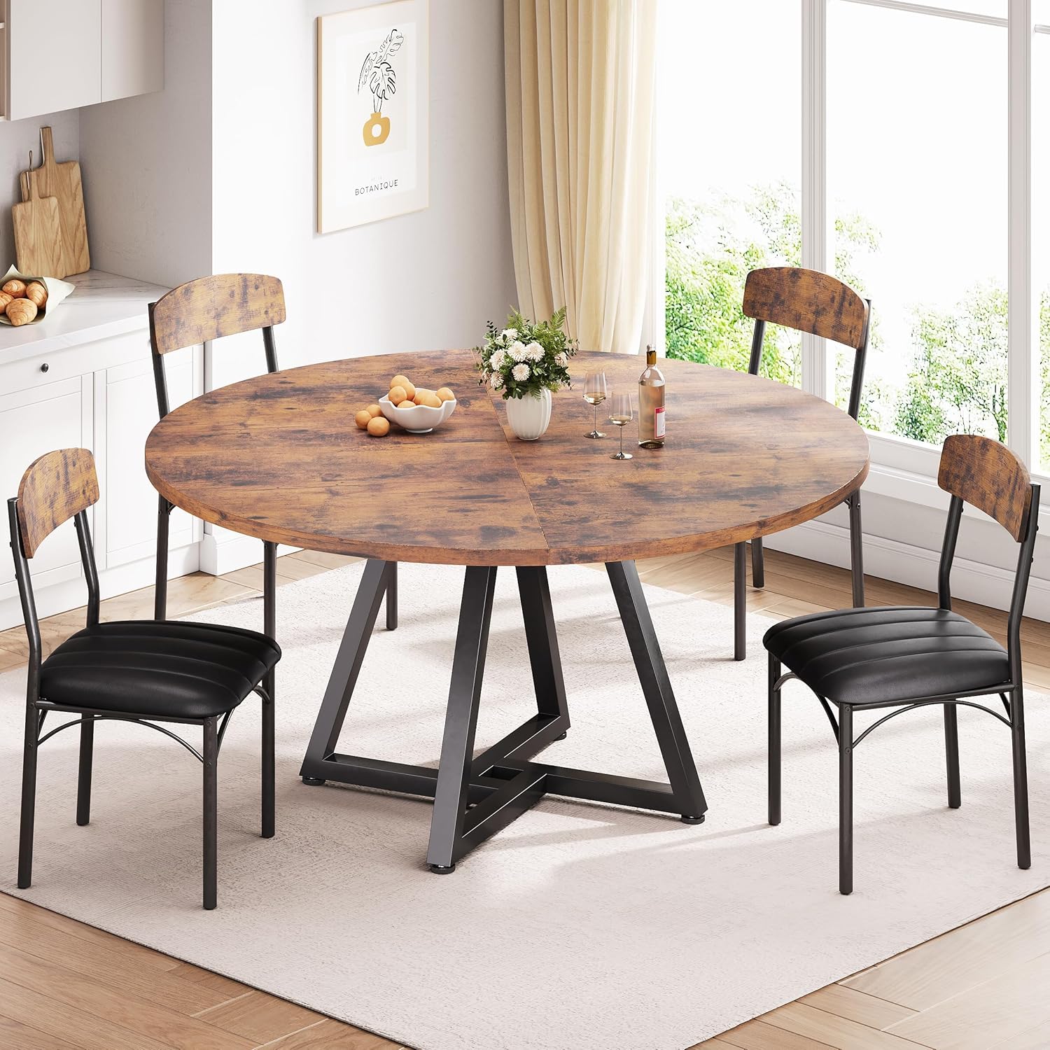 Runder Esstisch für 2–4 Personen, Küchentisch mit stabilem Metallgestell, platzsparender Esszimmertisch im Industrial Design (Vintage Braun, 107x107x76cm)