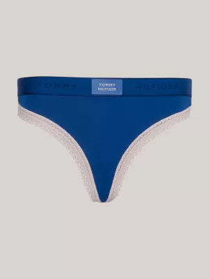 Calcinha fio dental com cós com logo e detalhes em renda.