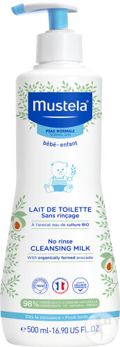 Mustela Lait De Toilette Sans Rinçage À L'Avocat Bio Visage Et Siège Peau Normale 500ml