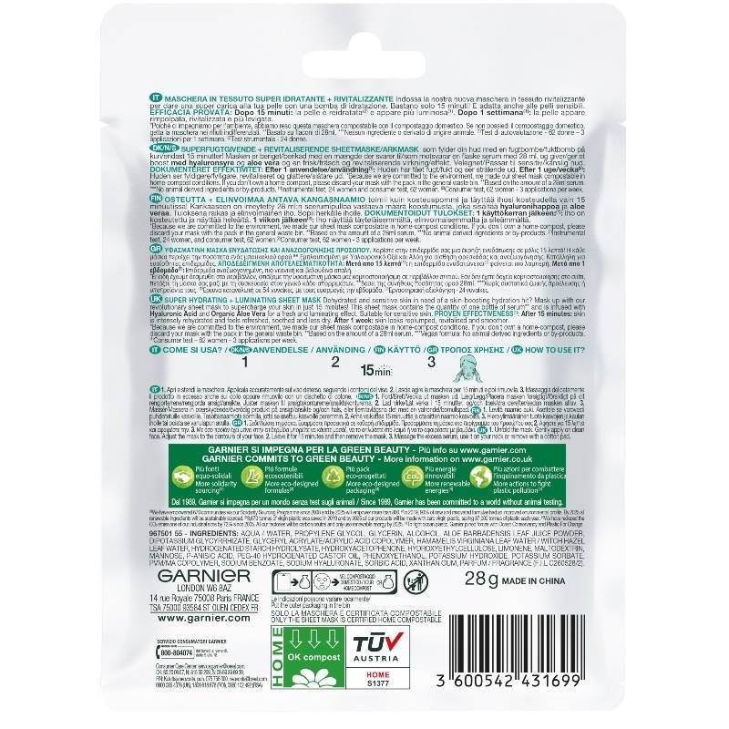 Garnier Skinactive Hydra Bomb Super Hydrating & Revitalizing Aloe Vera Tissue Mask 1 Piece