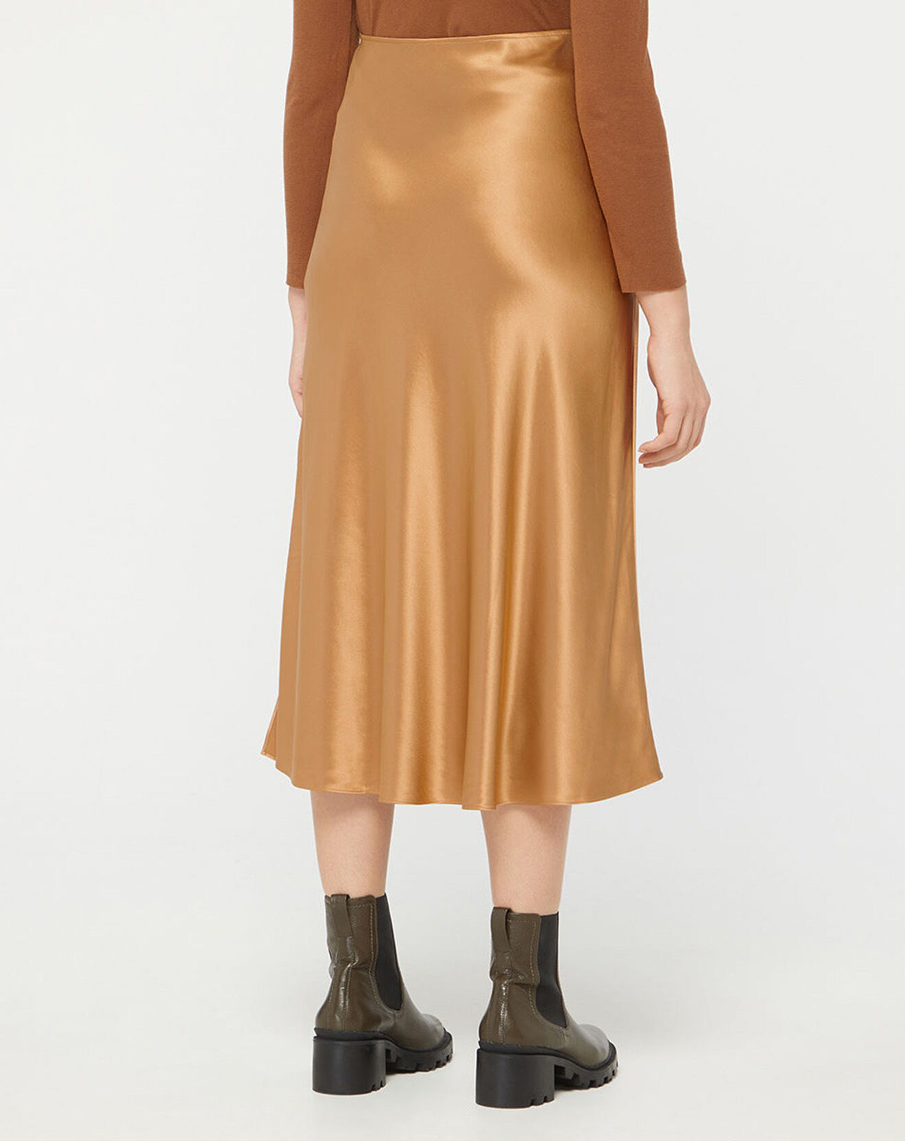 Galeries Lafayette Jupe mi-longue 100% Soie Delta beige doré