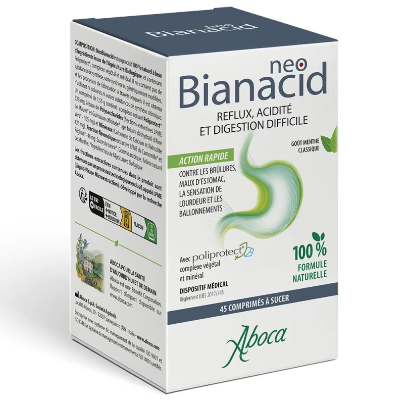 Neobianacid Reflux Acidité & Digestion Difficile - Goût Menthe - 45 comprimés à Sucer