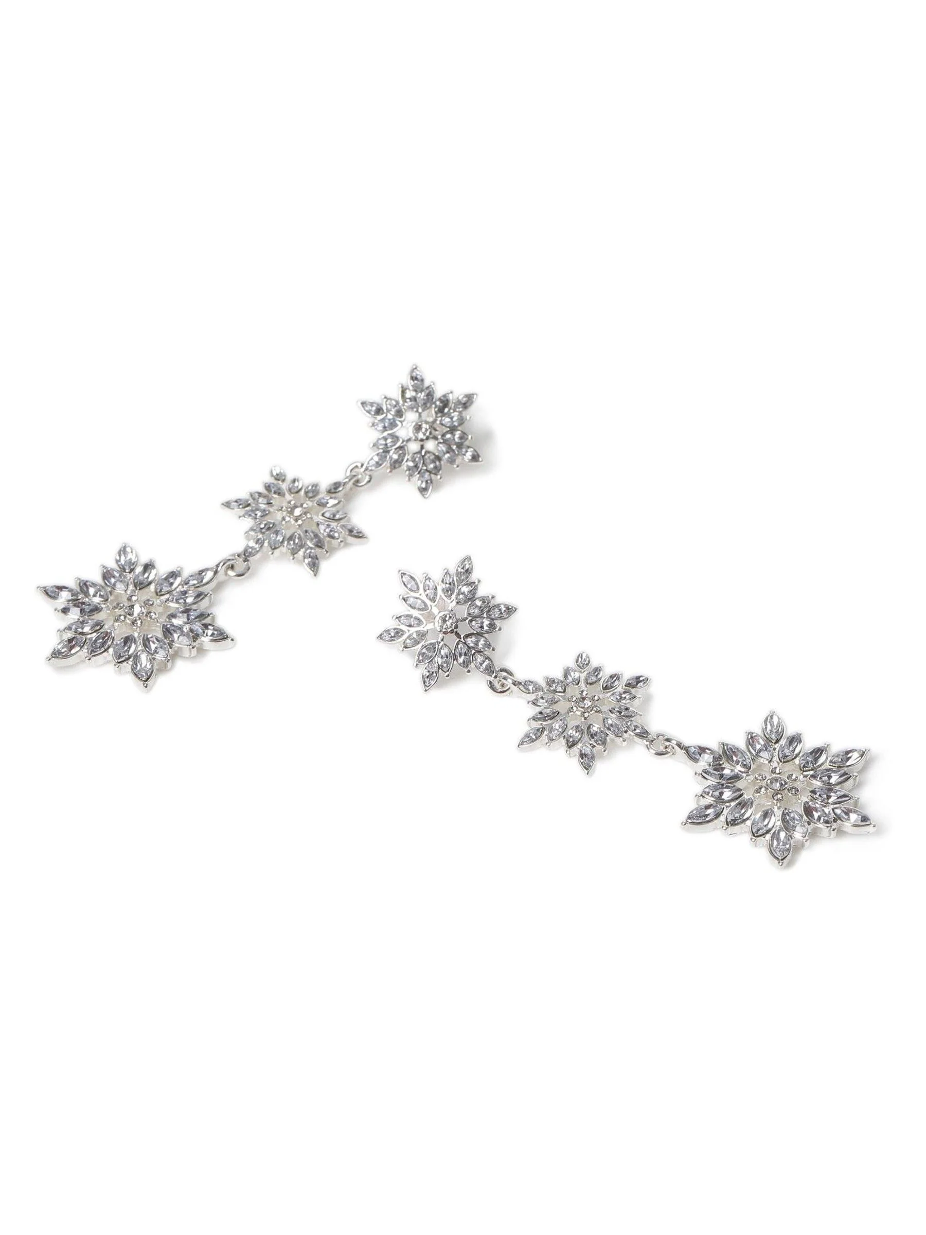 Aela Silver Tone Christmas Triple Snowflake Drop Earrings