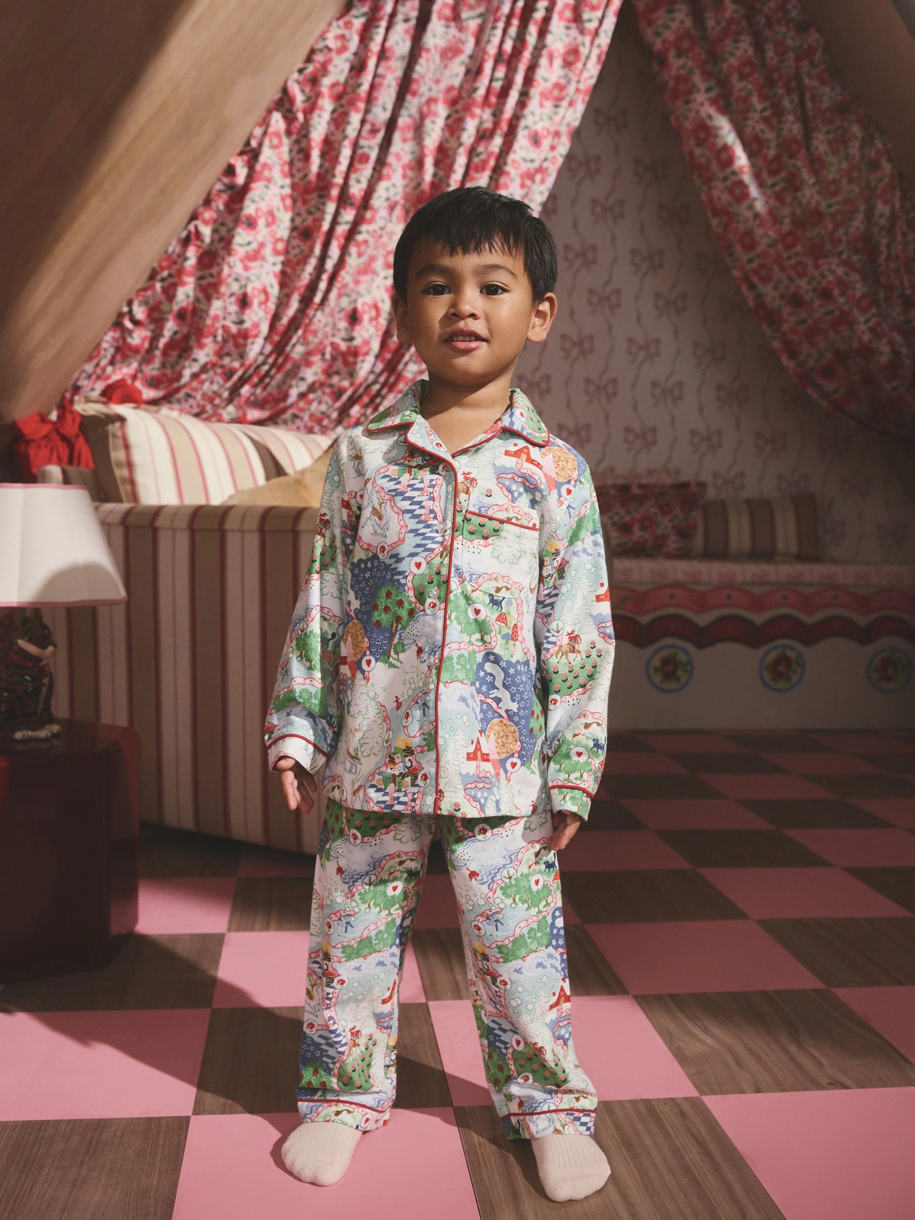 Blauw/rood - Cath Kidston Christmas Journey Button Through Pyjamas