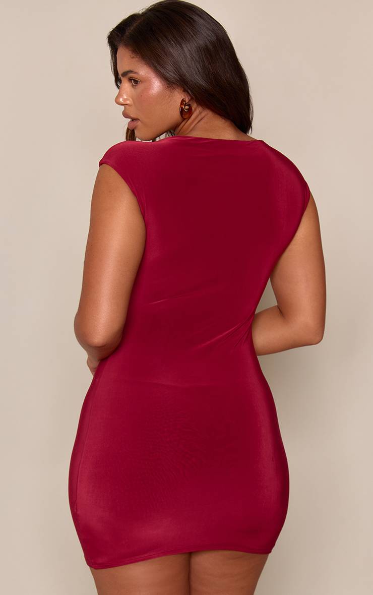Rouge Bordeaux Robe Mini Moulante Shape À Fronces Et Encolure Bateau