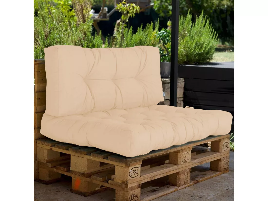 Lot coussins extérieur pour palette beige 120x80 Imperméables Anti-UV DECOARTS