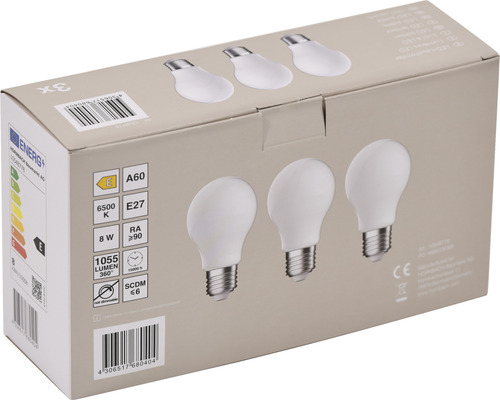 3x LED Lamp A60 E27/8.0W (75W) 1055 lm 6500 K daglichtwit mat 3 stuks