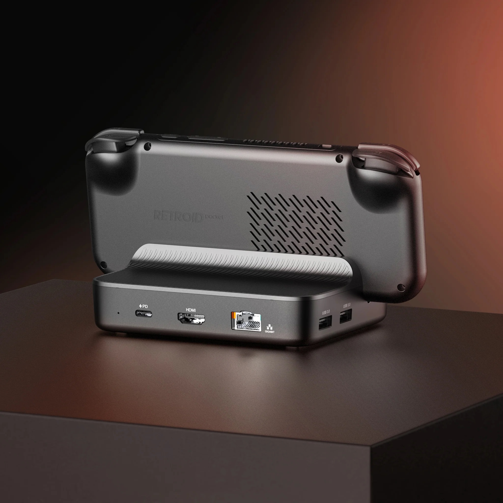 Retroid - Ladestation Docking Station Stand 4K@60Hz mit LAN / PD / USB-A für Retroid Pocket 5 Konsole - Schwarz