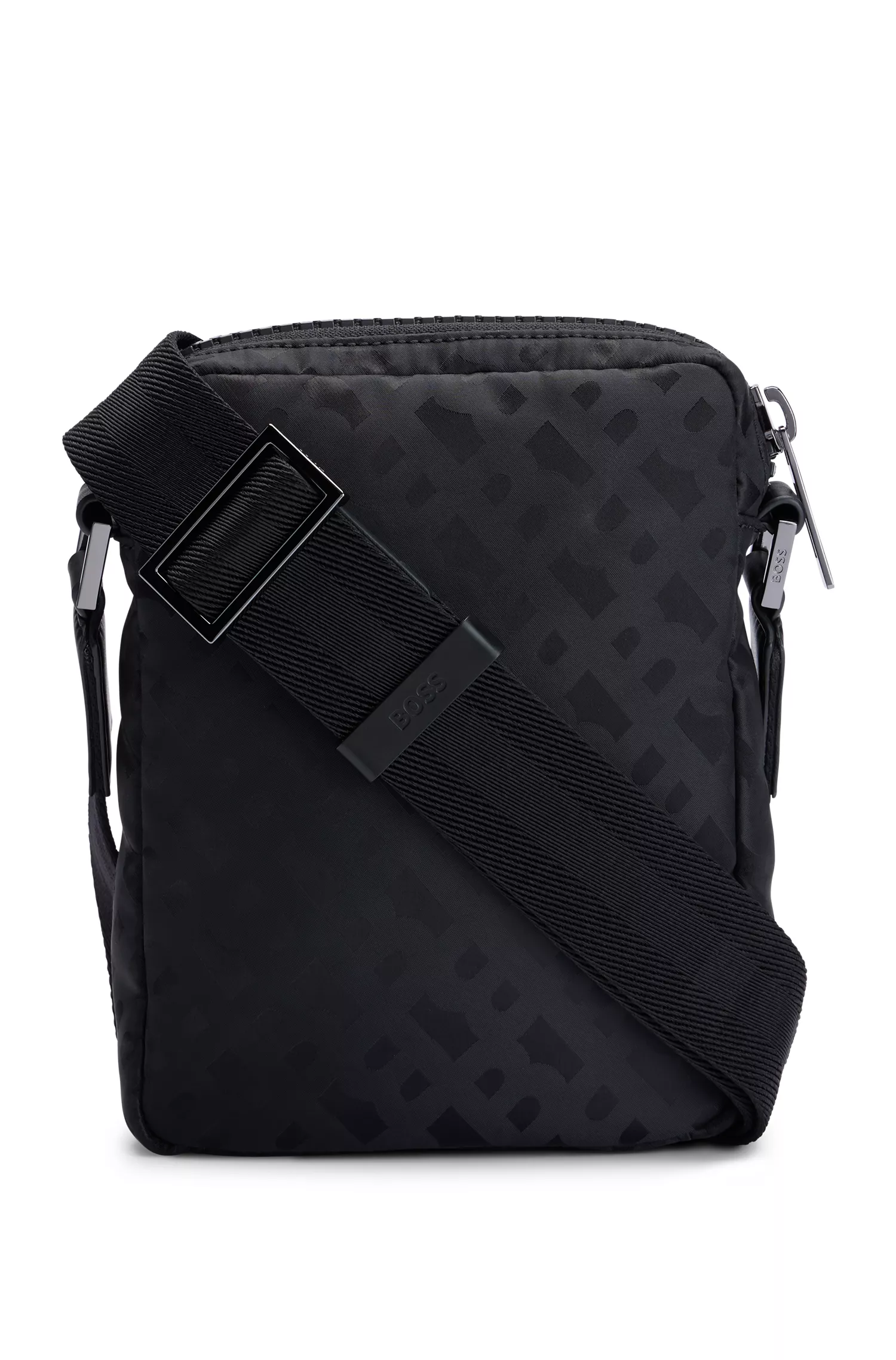 Bolsa BOSS Black-Reporter em nylon com detalhes de monograma.