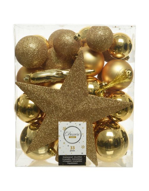 Decoris Kerstboomdecoratie - Kerstboomversiering - Ø8 cm Goud 33 33-Delig