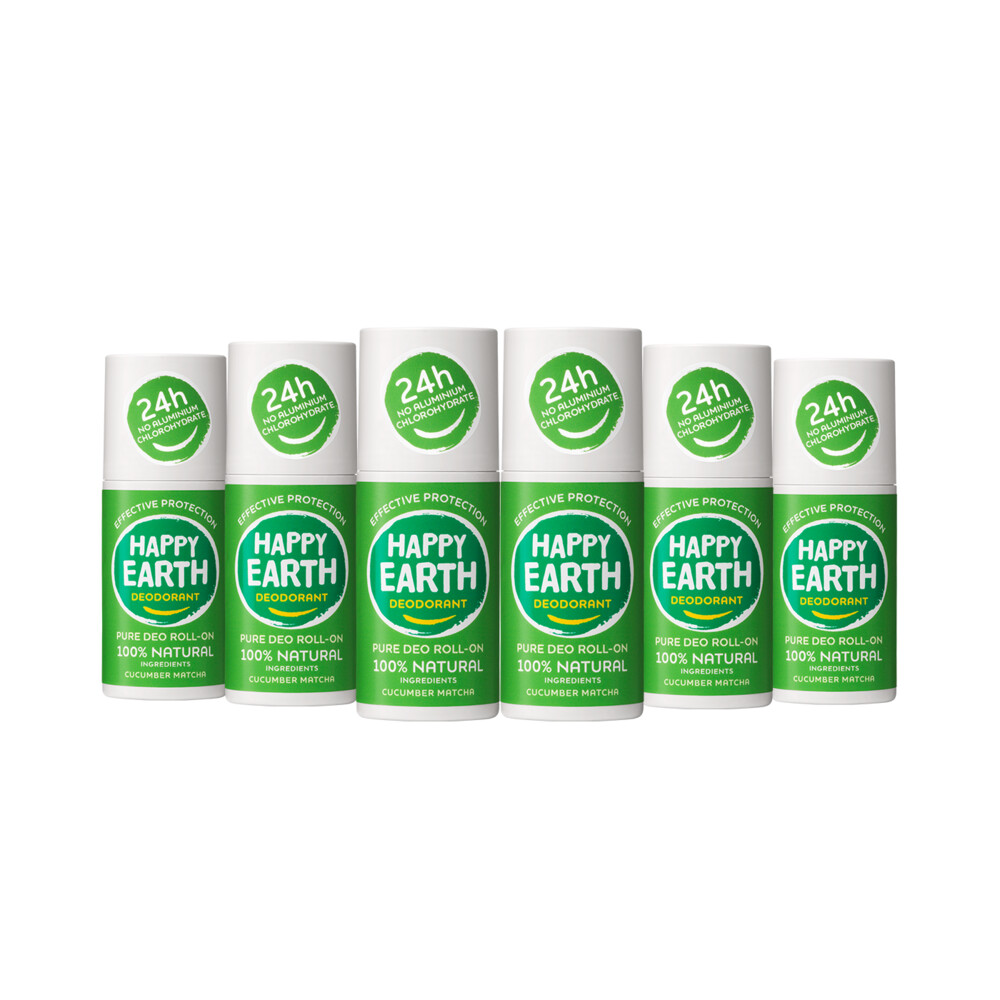 6x Happy Earth 100% Natuurlijke Deodorant Roller Cucumber Matcha75 ml