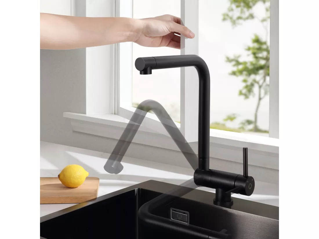 Cecipa max Robinet de Cuisine Rabattable, Mitigeur Evier Pliable en Acier Inoxydable devant Fenêtre, Robinet Évier Pivotant à 360º - Noir,EU Modèle