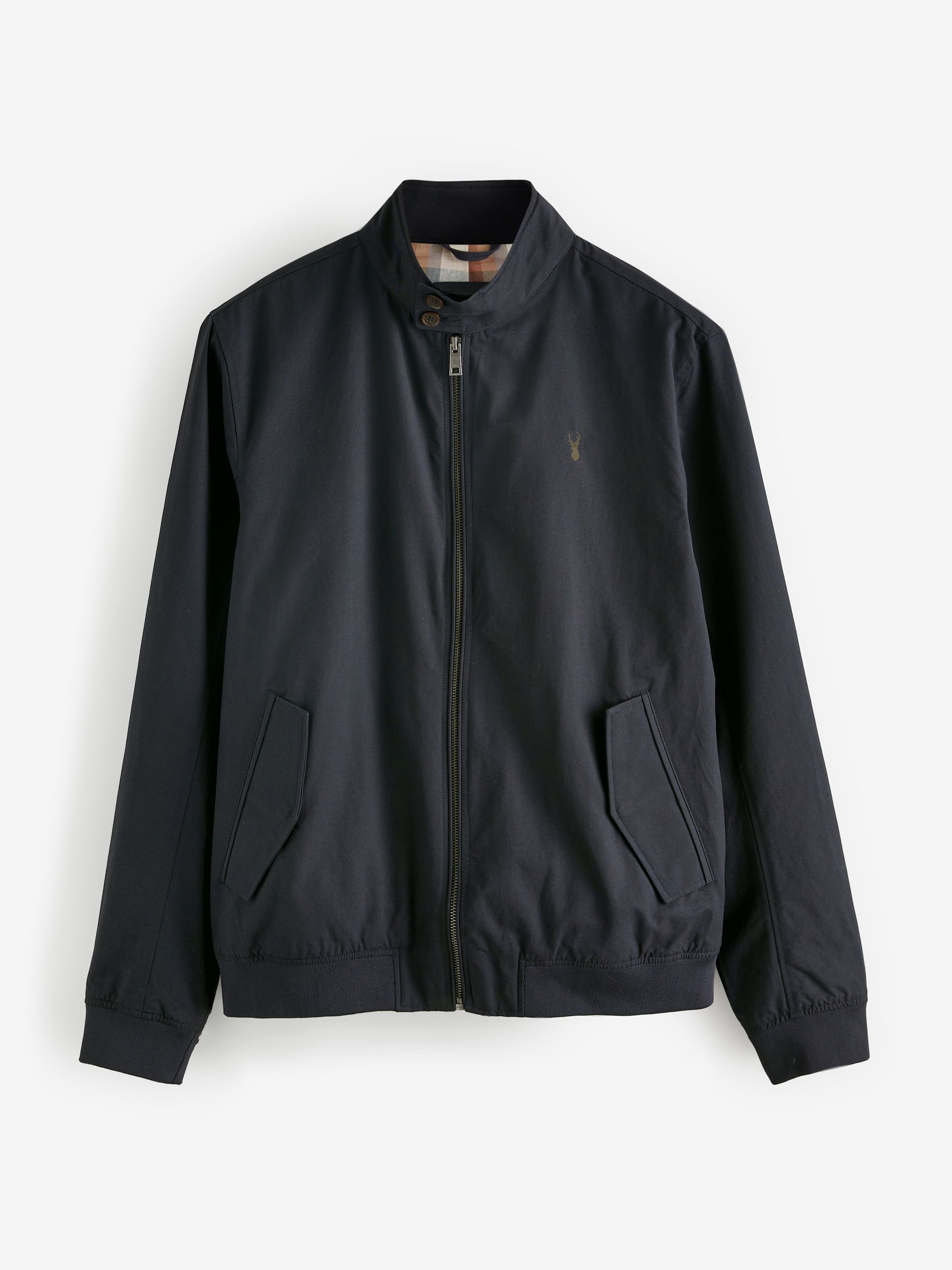 Donkerblauw - Regenbestendig Harrington jack met geruite voering