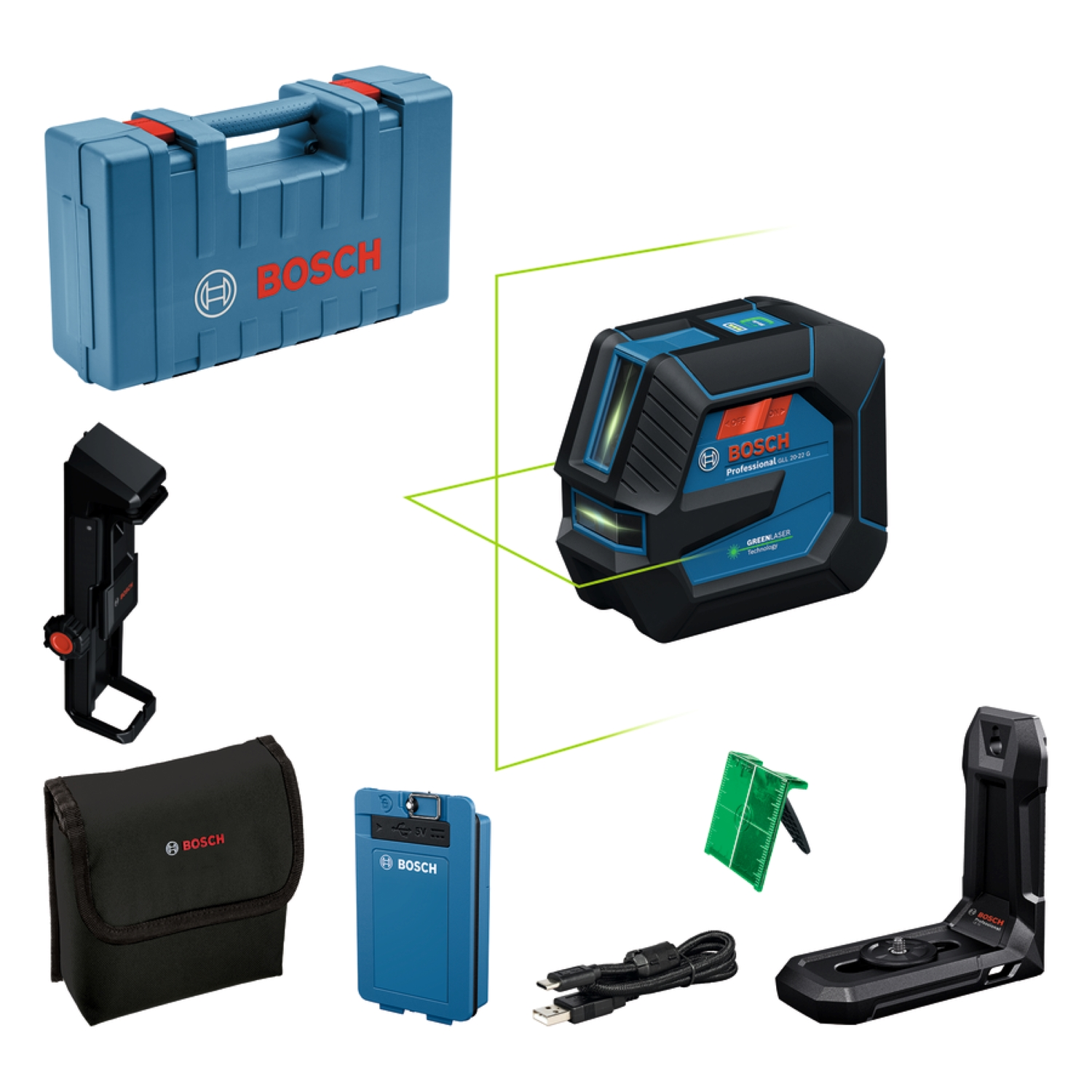 Bosch GLL 20-22 G Kruislijnlaser in L-Boxx - Groen - 20m - 2 lijnen - IP65