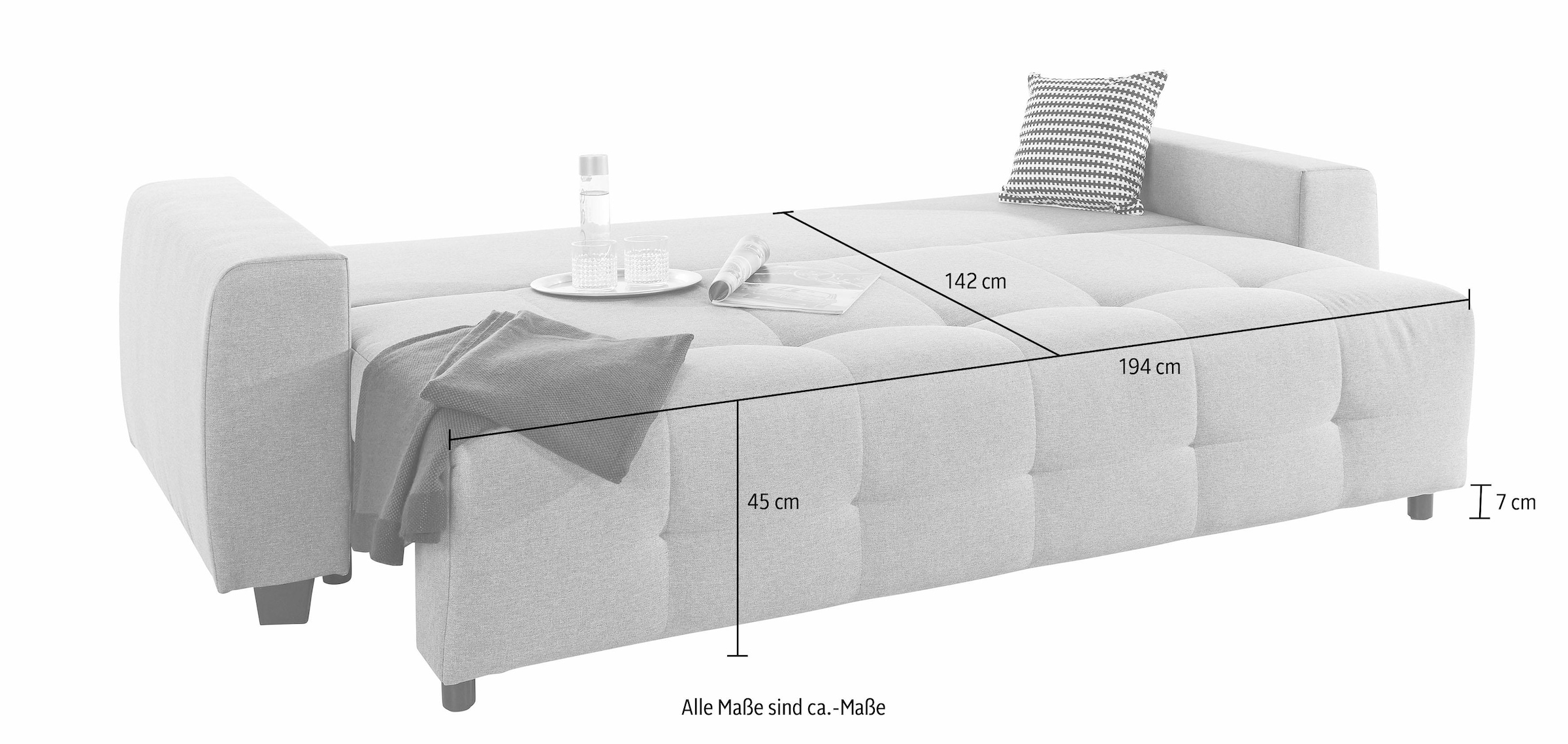 COLLECTION AB Schlafsofa »Bella, B: 241 cm, Liegefl. 142x194 cm« mit Bettfunktion, Bettkasten & 2 Zierkissen, Federkern