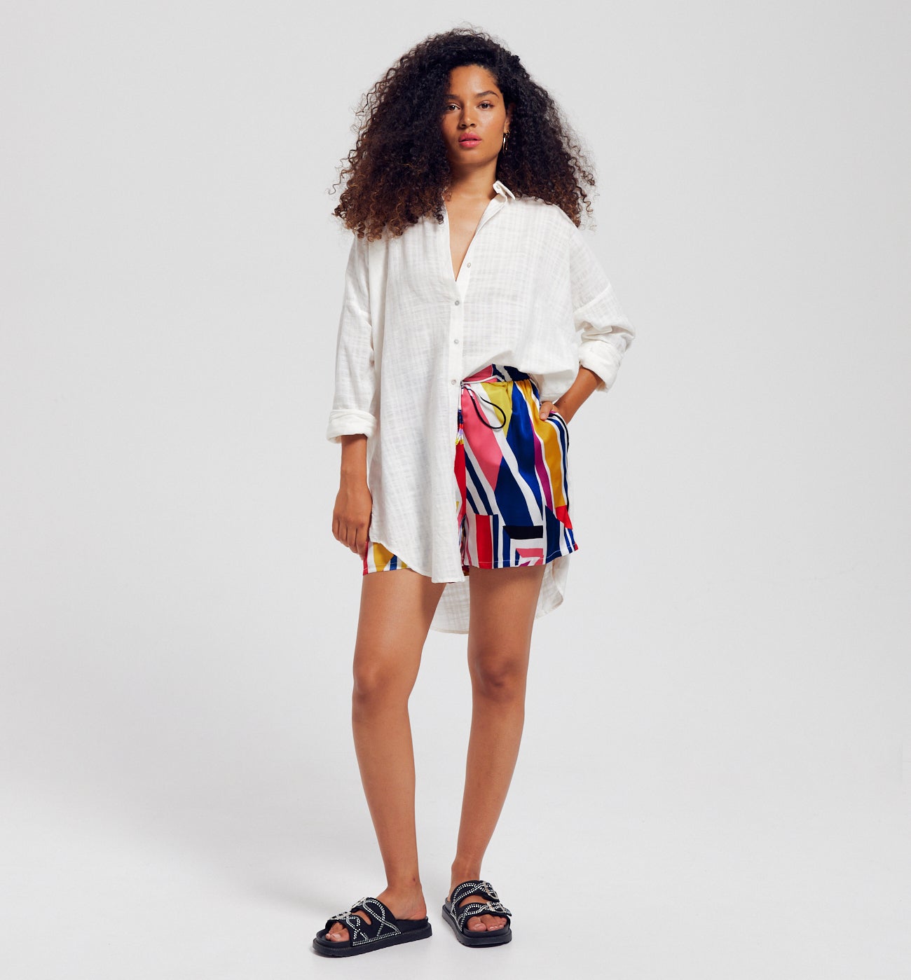 Short oversize satin imprimé - Imprimé multicolore