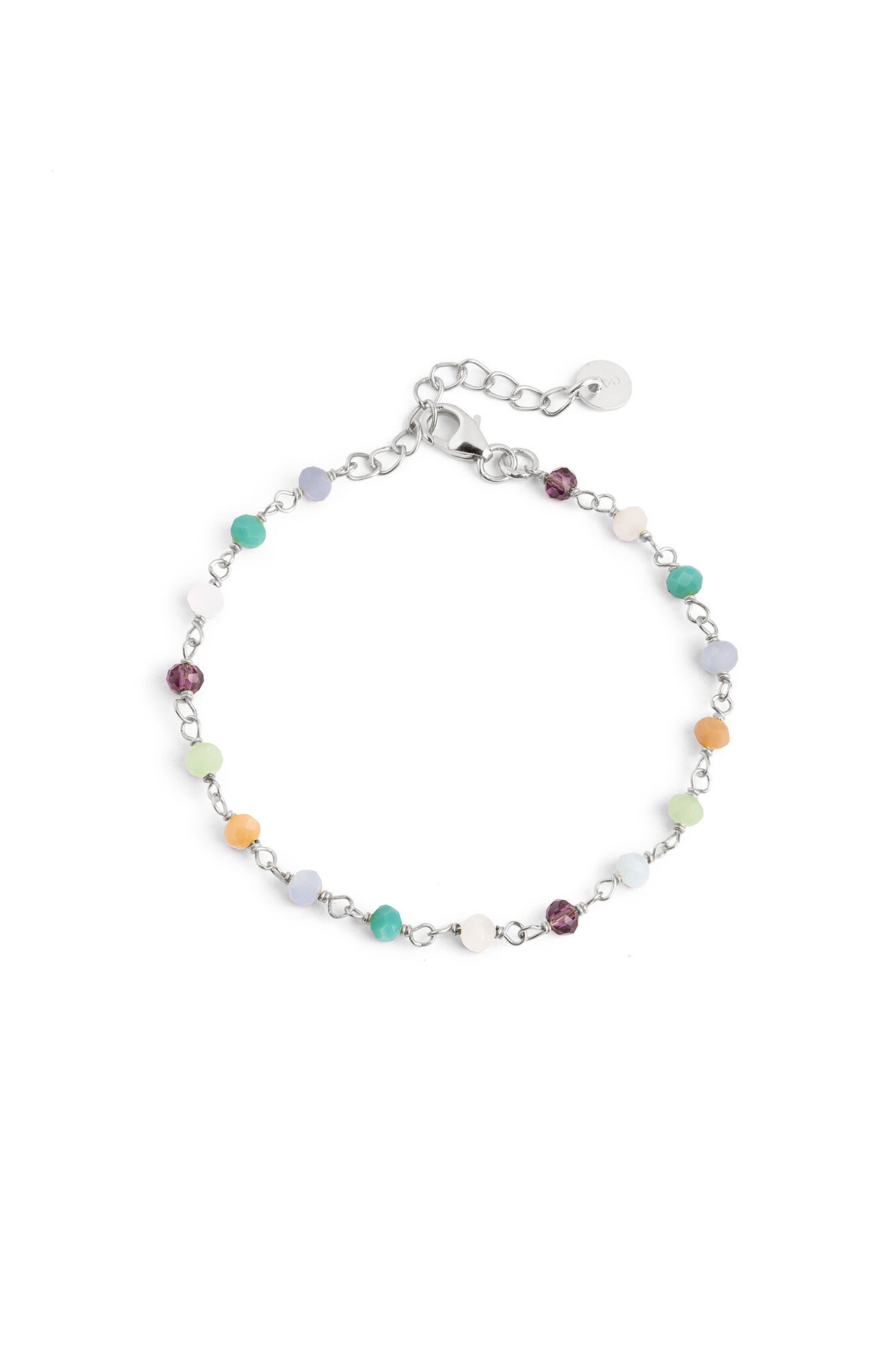 Pulseira prateada com cristais coloridos