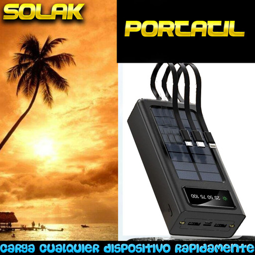Carregador solar de 20000 mAh com lanterna LED, potente bateria externa portátil.