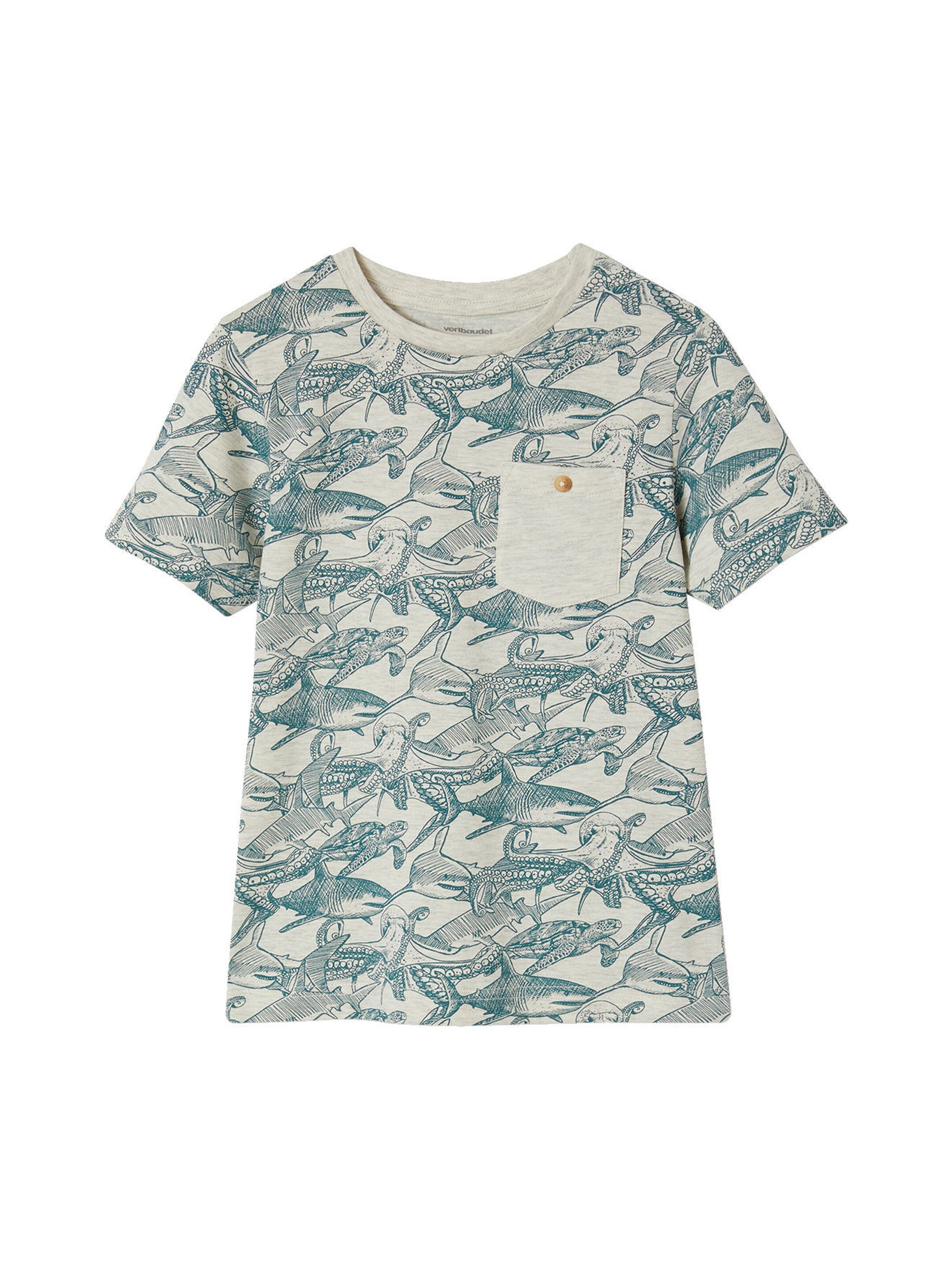 Vertbaudet Jungen T-Shirt, Print und Brusttasche weiß meliert