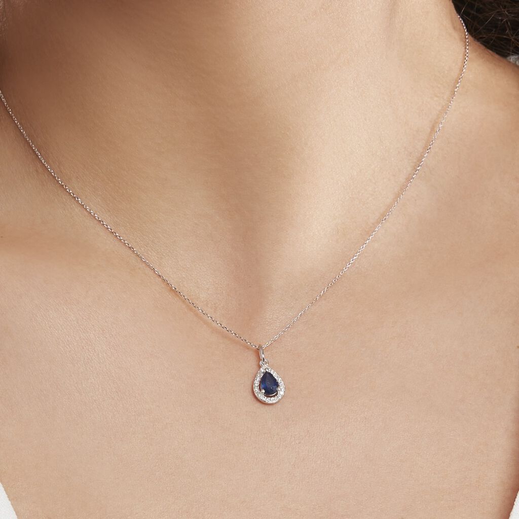 Collier Dorthy Or Blanc Saphir Et Diamant