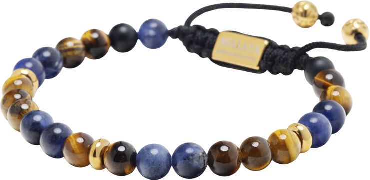 Nialaya Men's Beaded Bracelet with Dumortierite, Brown Tiger Eye and Brown/blue