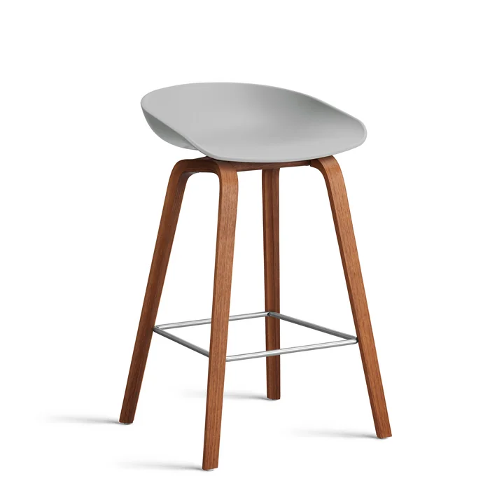 HAY - About A Stool AAS 32 H 75 cm, Walnuss lackiert / Edelstahl / concrete grey 2.0 (Filzgleiter)