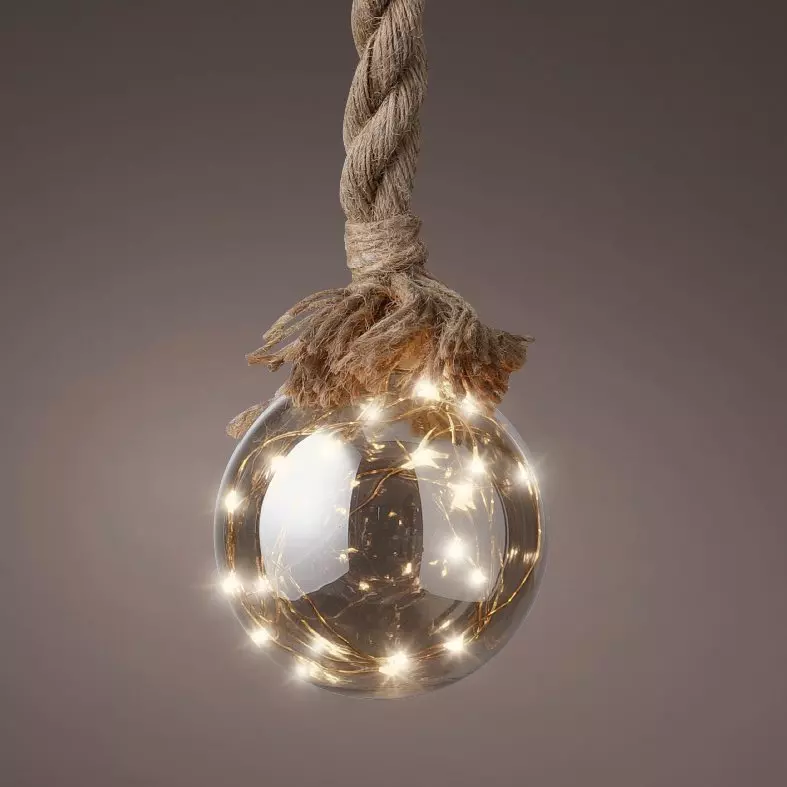 Suspension lumineuse à piles 30 LED (D14 cm) Boule de Noël ambrée Blanc chaud