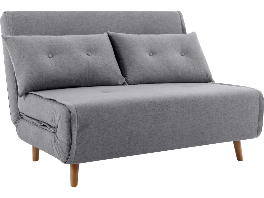 Canapé 2 places convertible en tissu gris clair URIBIA