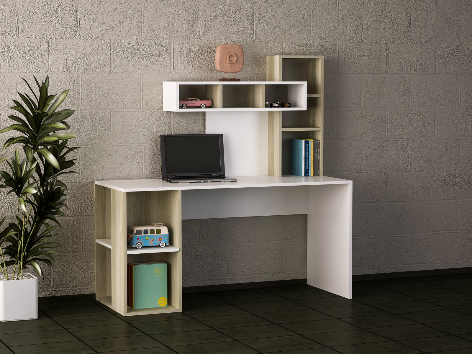Schreibtisch - weiß-cordoba - mit Regal - 140 cm