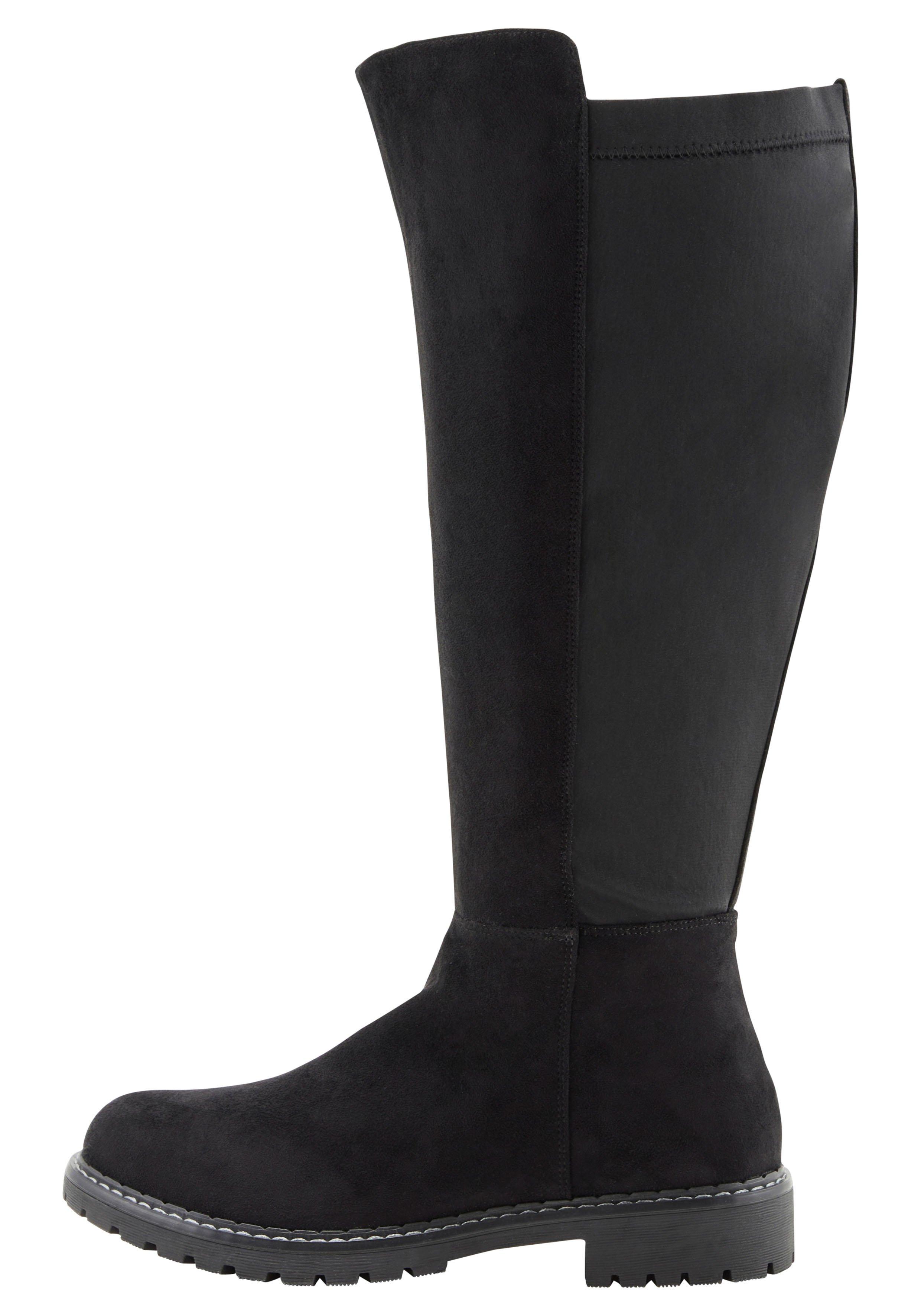 Weitschaftstiefel mit Stretcheinsatz, in Wildleder-Optik