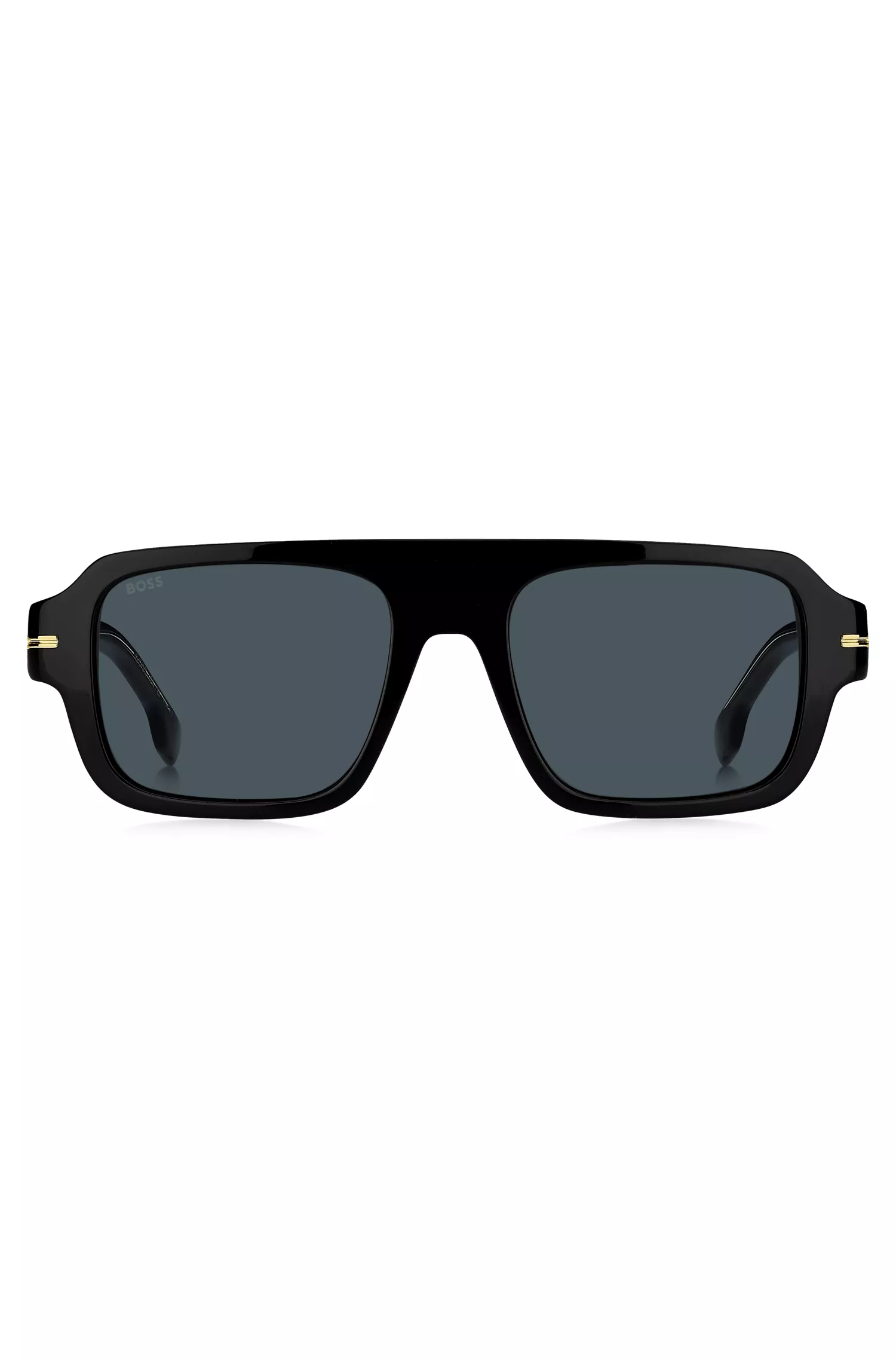 Óculos de sol BOSS em acetato preto com detalhes exclusivos.