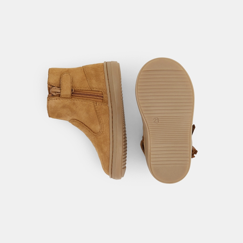 Boots en cuir avec pompons beige bébé fille