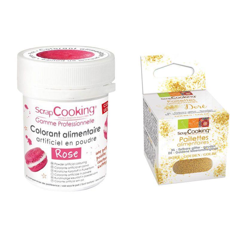 Colorant alimentaire Rose + paillettes dorées Scrapcooking