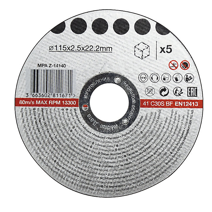 Disque de coupe pierre 115x2,5x22,2 mm 5 pièces