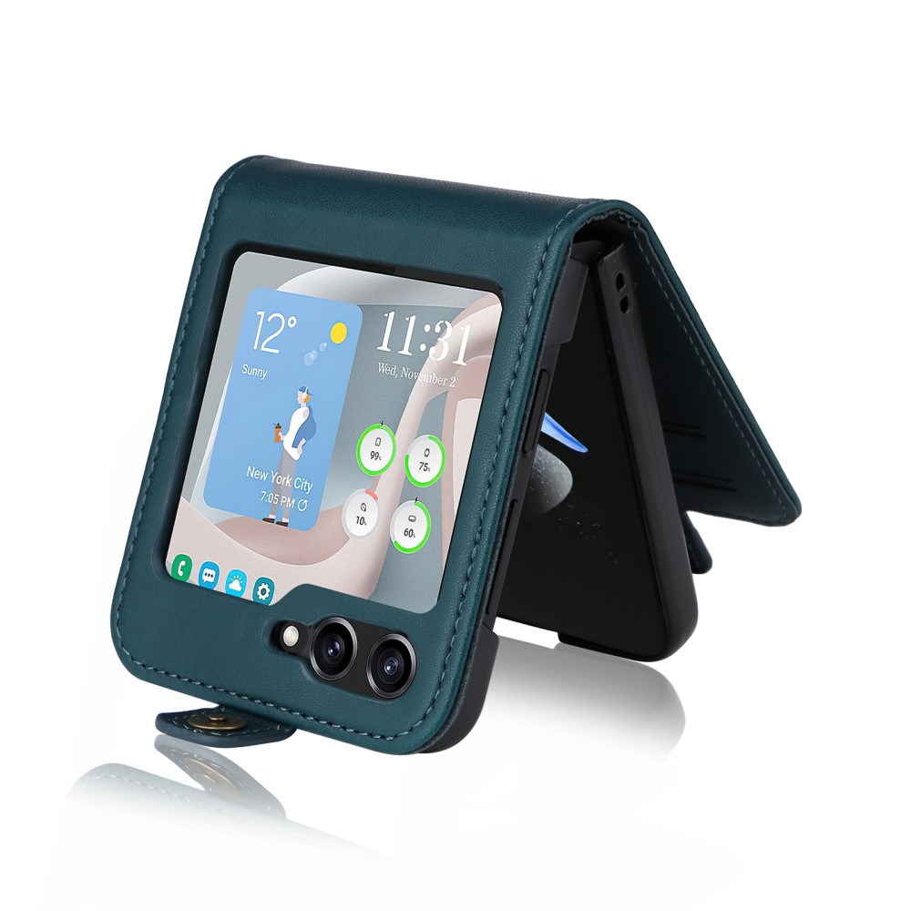 Samsung Galaxy Z Flip7 FE / Z Flip6 Leder Tasche Flip Cover mit Kartenfächer - Dunkelblau