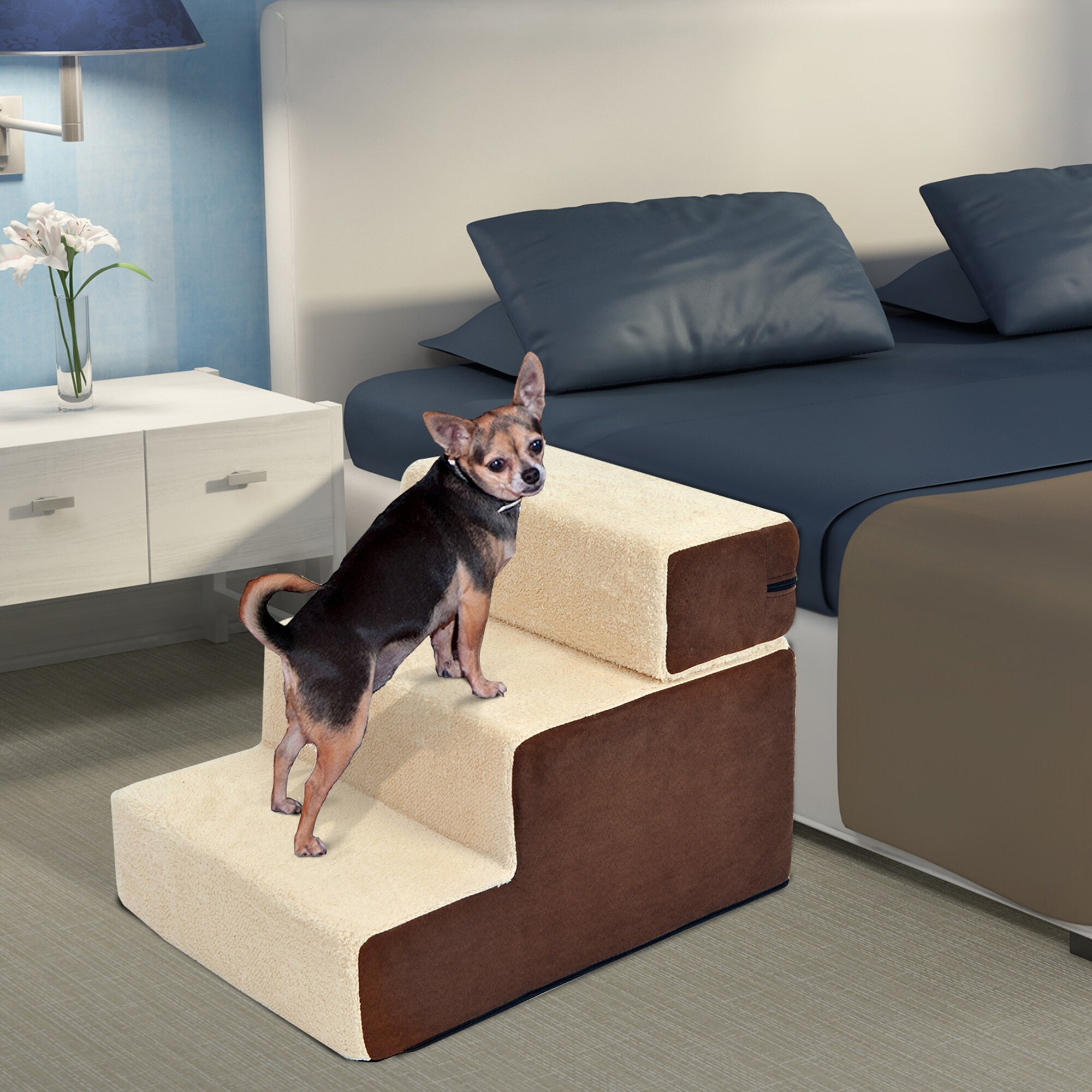 PawHut Hundetreppe mit Plüsch beige 54 x 40 x 39 cm (LxBxH)