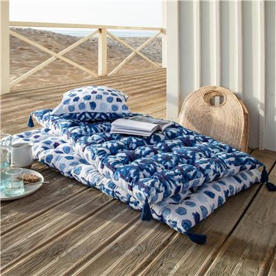 Futon enduit double face bleu et blanc