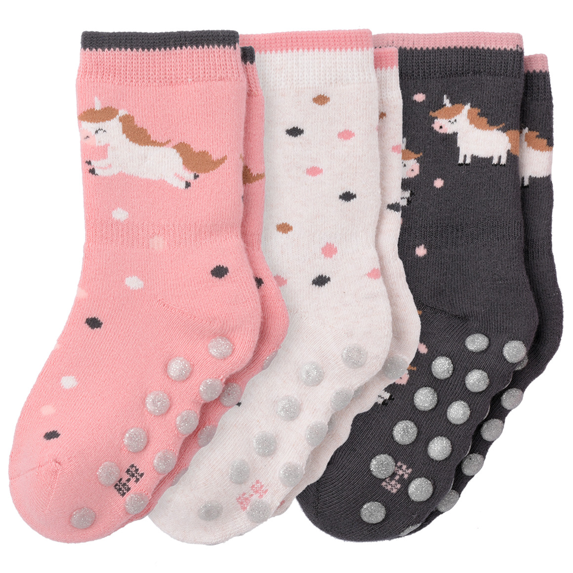 Topomini 3 Paar Baby Stoppersocken im Set rosa / cremeweiss / dunkelgrau