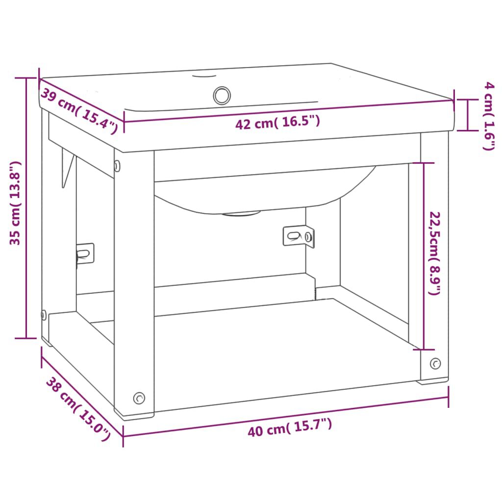 vidaXL Badkamerframe met ingebouwde wastafel, wit, ijzer