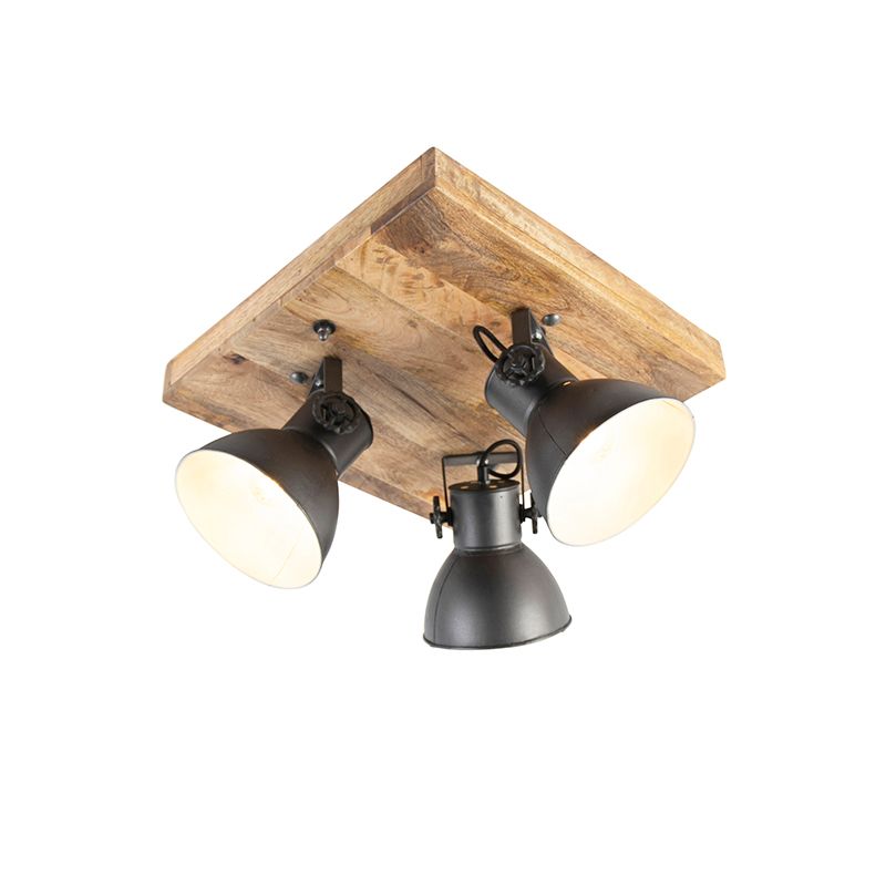Industriële spot donkergrijs met mango hout 3-lichts - Mangoes