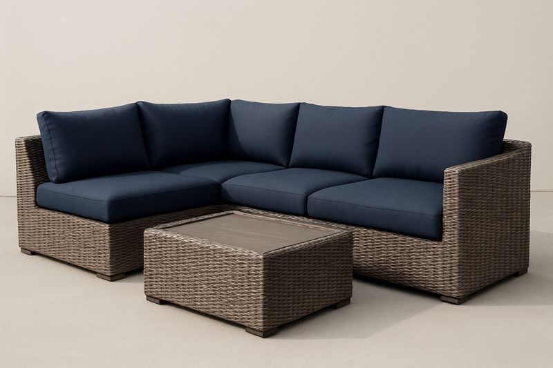Ecksofa-Set Polyrattan Dunkelblau mit Kaffeetisch