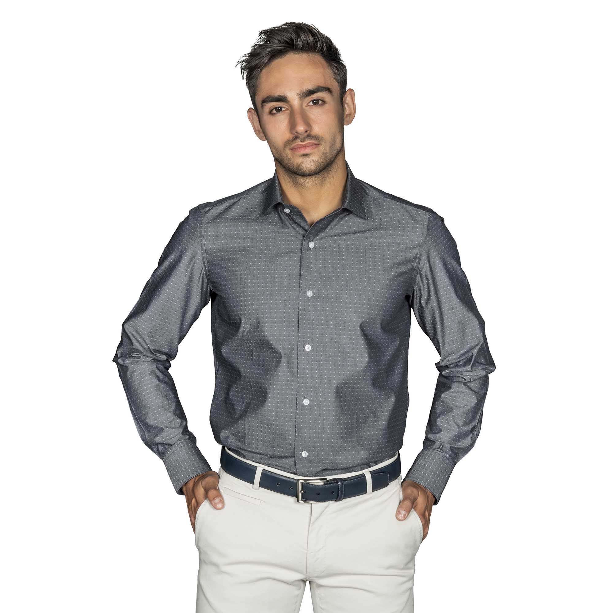 Chemise cintrée gris motifs fantaisie