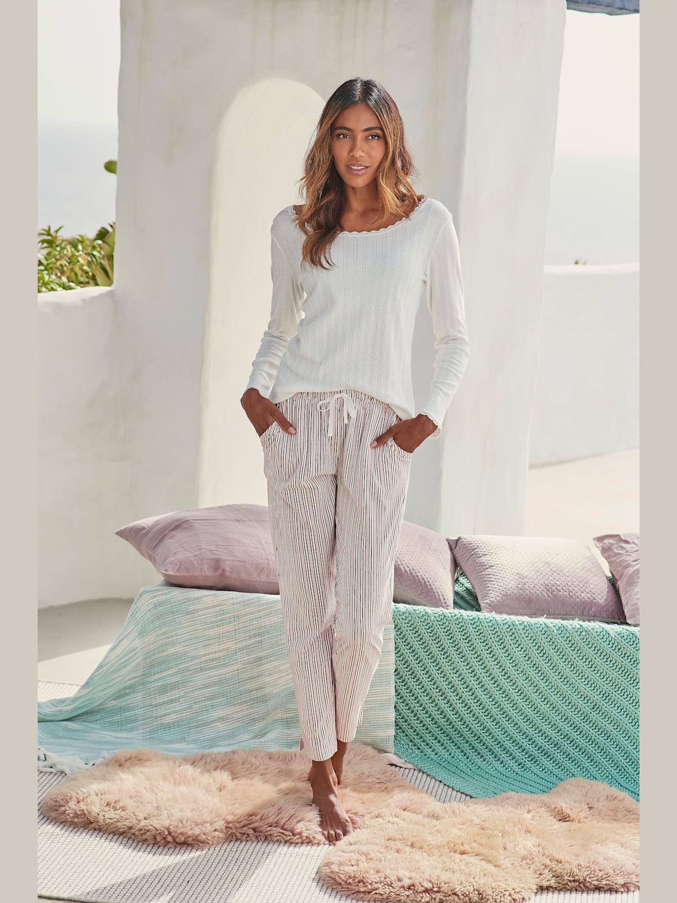 Haut de pyjama t-shirt de nuit fantaisie en tricot ajouré