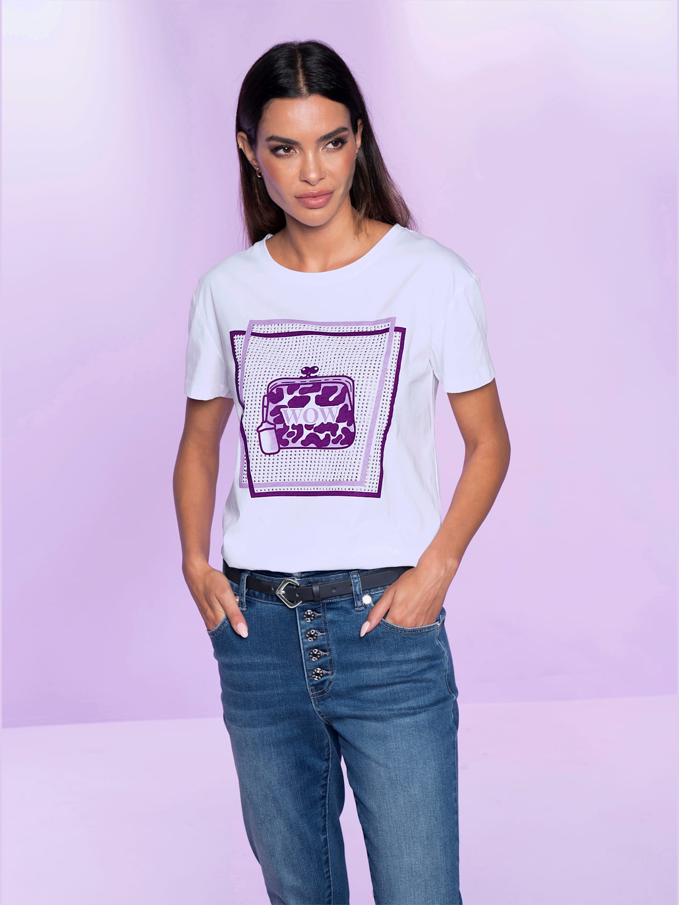 T-shirt imprimé avec pierres brillantes fantaisie
