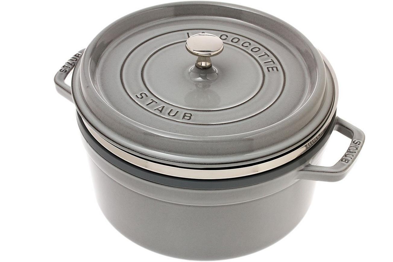 Staub braadpan - cocotte 26cm, 5,2L, grijs met stoominzet