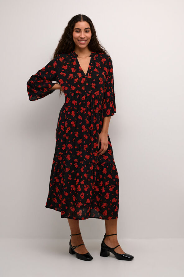 Kaffe KAamber Long Layer Dress Printed Black_red flower print